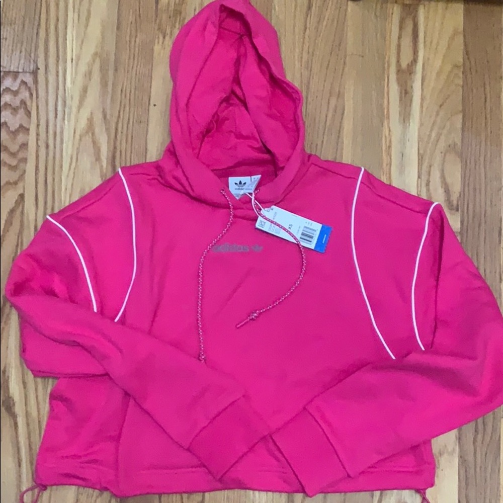 adidas pink cropped hoodie, never worn with tags
